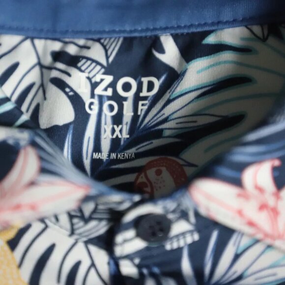 Izod Golf Polo Shirt Men 2XL Multicolor Tropical Print Dark Wash Spread Collared - Picture 6 of 9